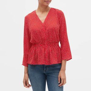 Banana Republic Factory Smocked Waist Polka Dot Blouse Red & White Sz S NWT